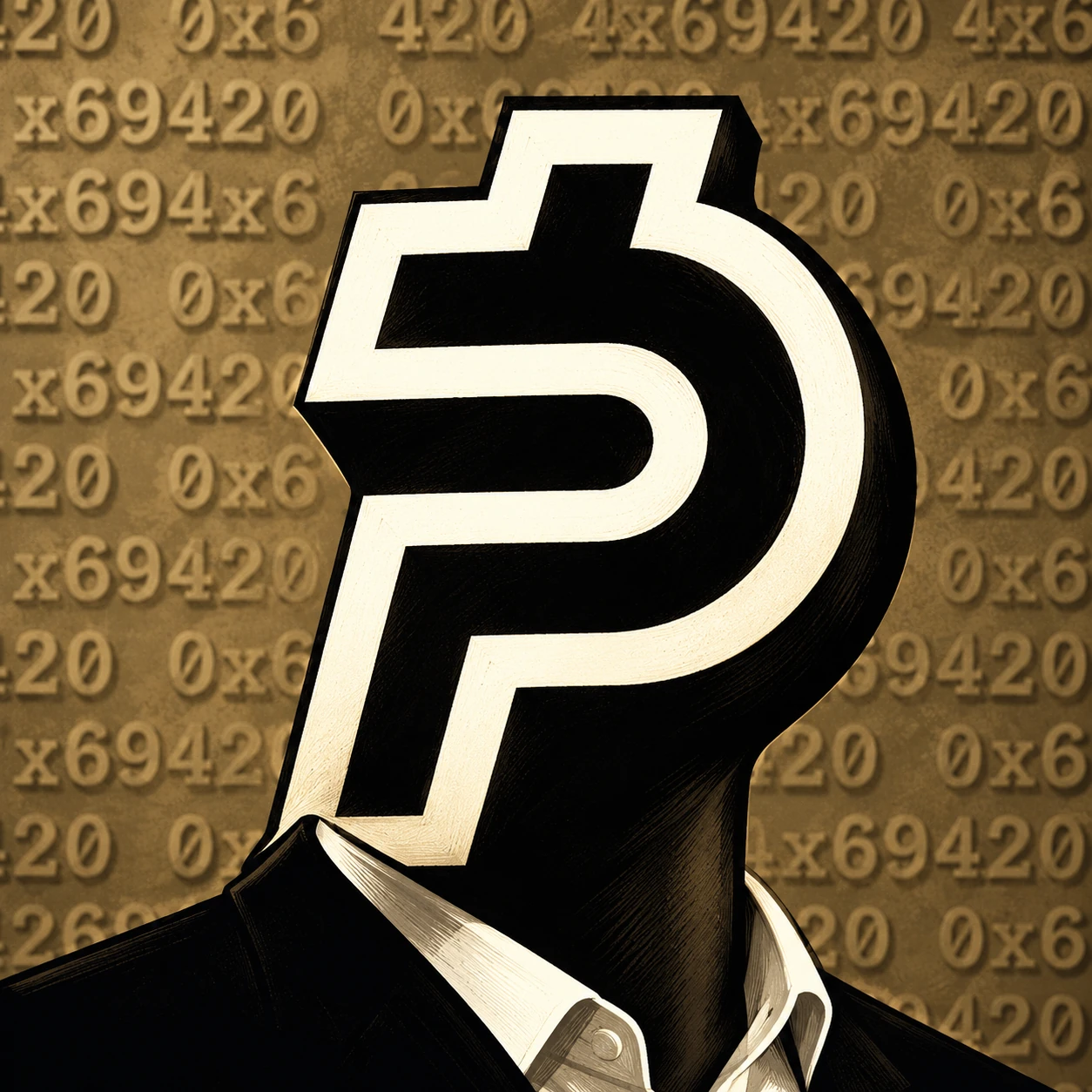 Paid coin character with a bold P-shaped head against a gold background